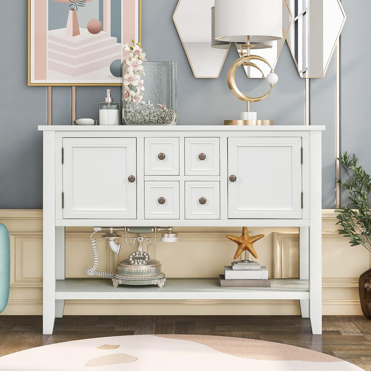 Solid Wood Console Table with 3 Drawers 2 Cabinet 1 Shelf M571