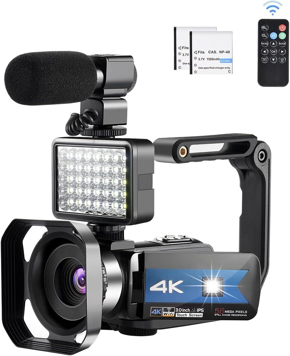 4K Camcorder with LED Light and Microphone, Blue O692039