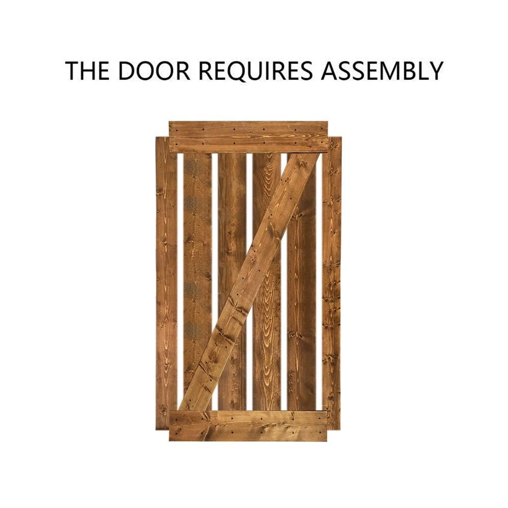 Red Walnut Stained Solid Knotty Pine Wood Interior Sliding Barn Door with Sliding Hardware Kit X8570