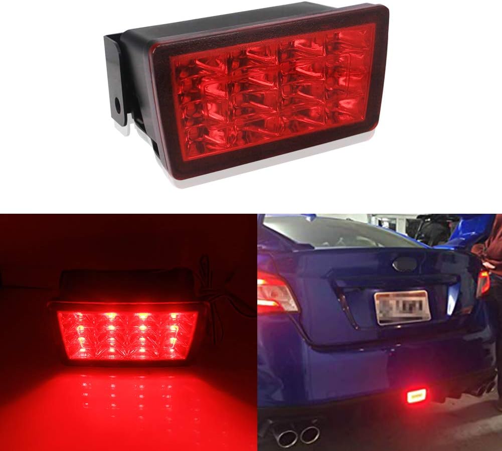 3-In-1 LED Rear Bumper Fog Light Kit Stop Brake Backup Reverse Running Tail Lights Red Lens Pack of 2 B177