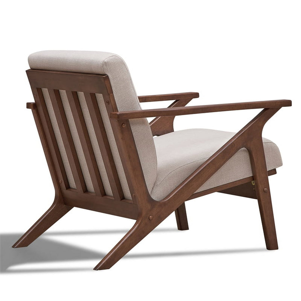 Solid Wood and Fabric Upholstered Accent Armchair in Walnut/Beige Q902