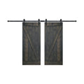 72 in. x 84 in. Carbon Gray Finished Knotty Pine Wood Double Sliding Barn Door with Hardware Kit M931316