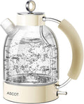 Beige Glass Electric Kettle 1.7L 1500W Cordless, Pack of 2 W564