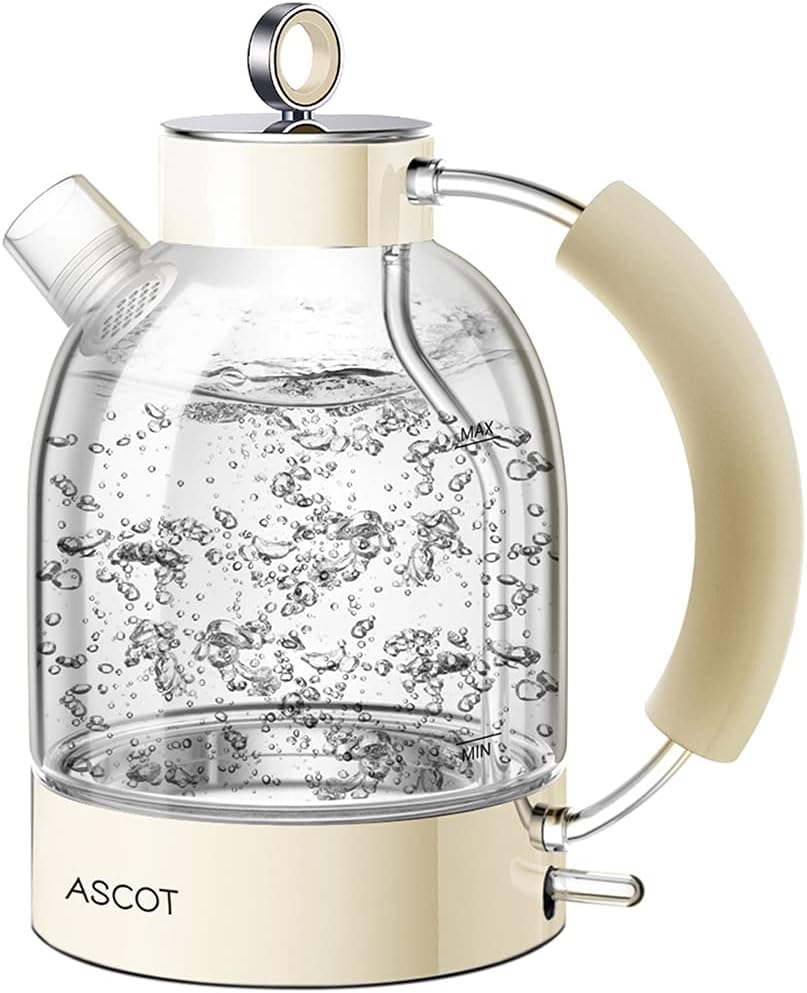Beige Glass Electric Kettle 1.7L 1500W Cordless, Pack of 2 W564