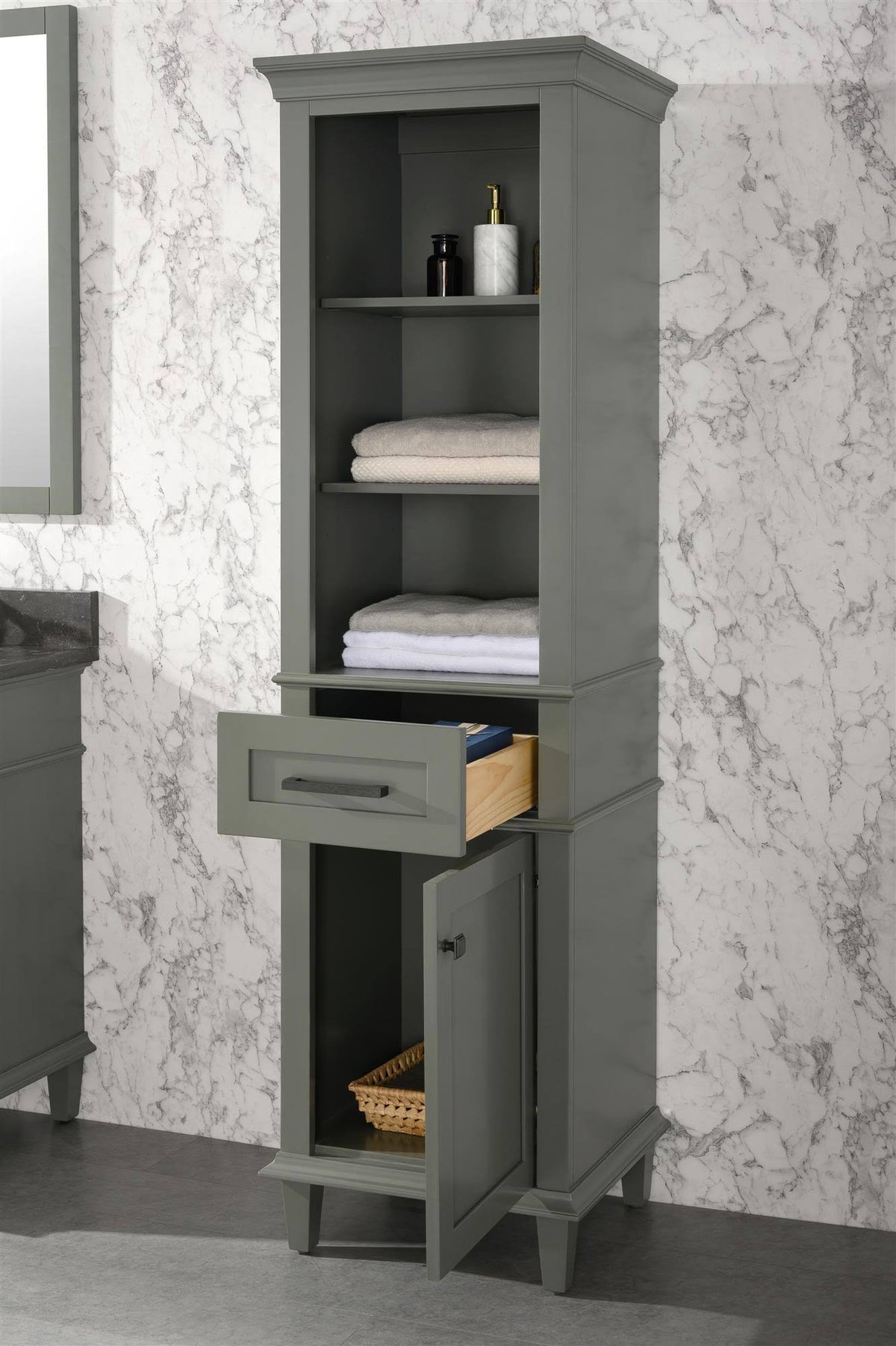 Pewter Green Linen Cabinet U7403