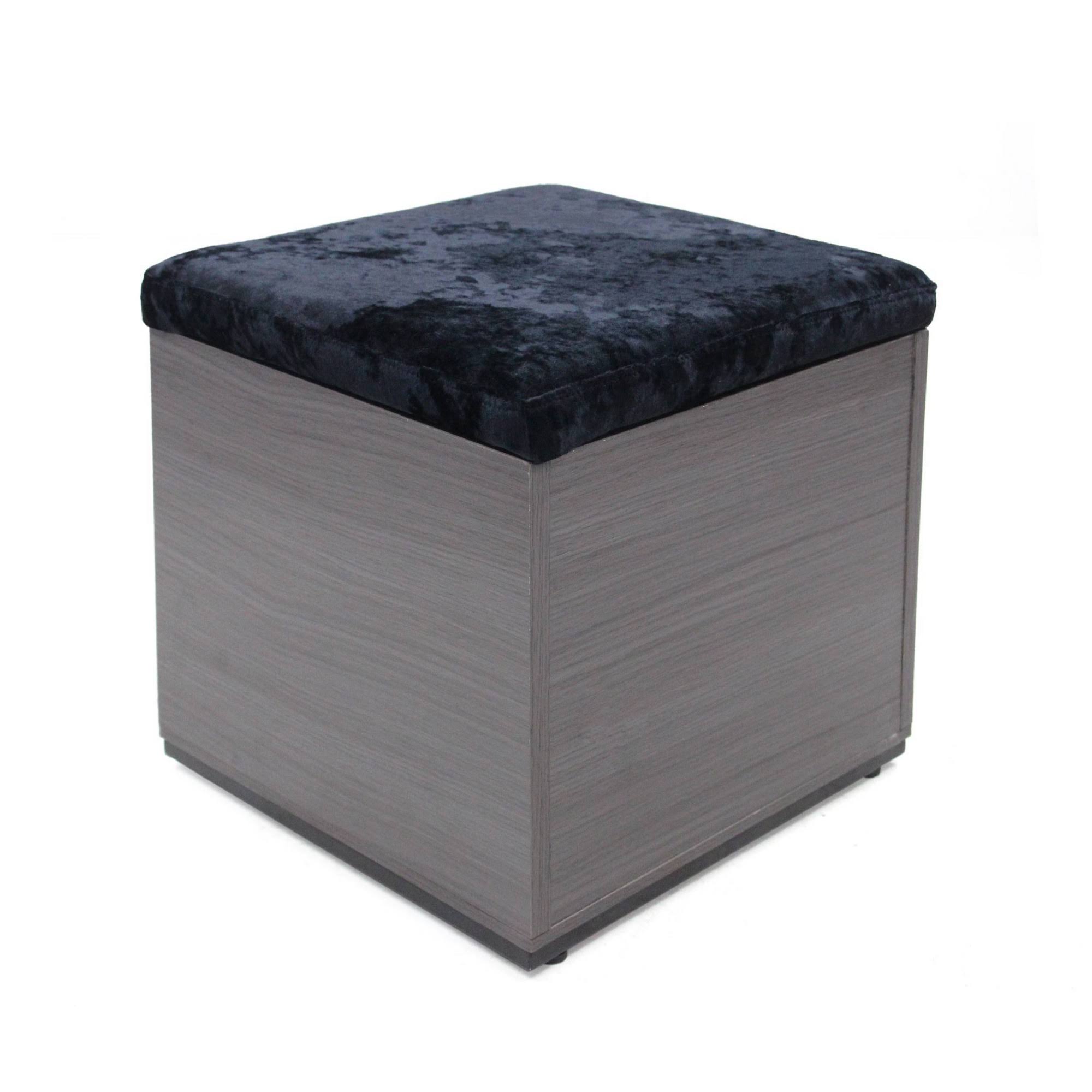 Black Gray Velvet Ottoman with Faux Wood Frame X98378