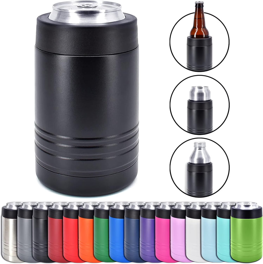 4-in-1 Stainless Steel 12 oz Double Wall Vacuum Insulated Can Cooler Powder Coated Black B789085