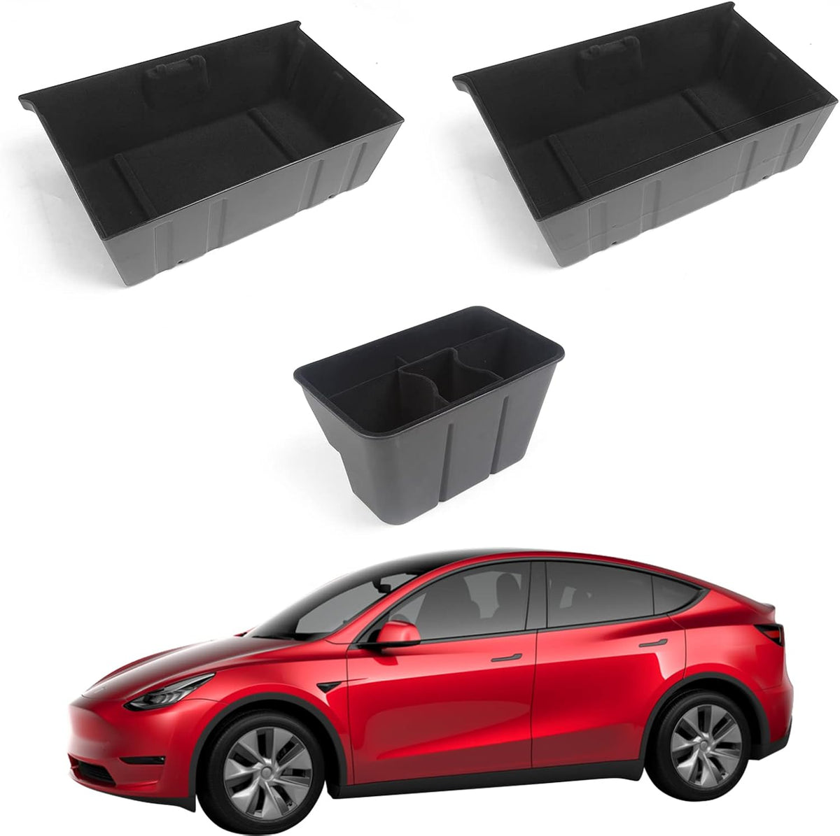 Storage Organizer Tray Under Seat Storage Boxes Rear Middle ABS Flocking Box Set of 3 A768513