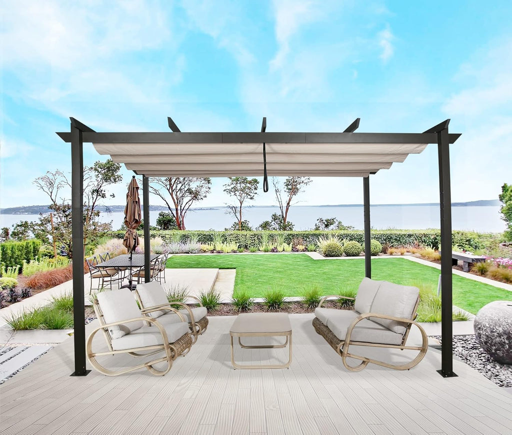 Beige Aluminum Pergola with Sun Shade Canopy K594674