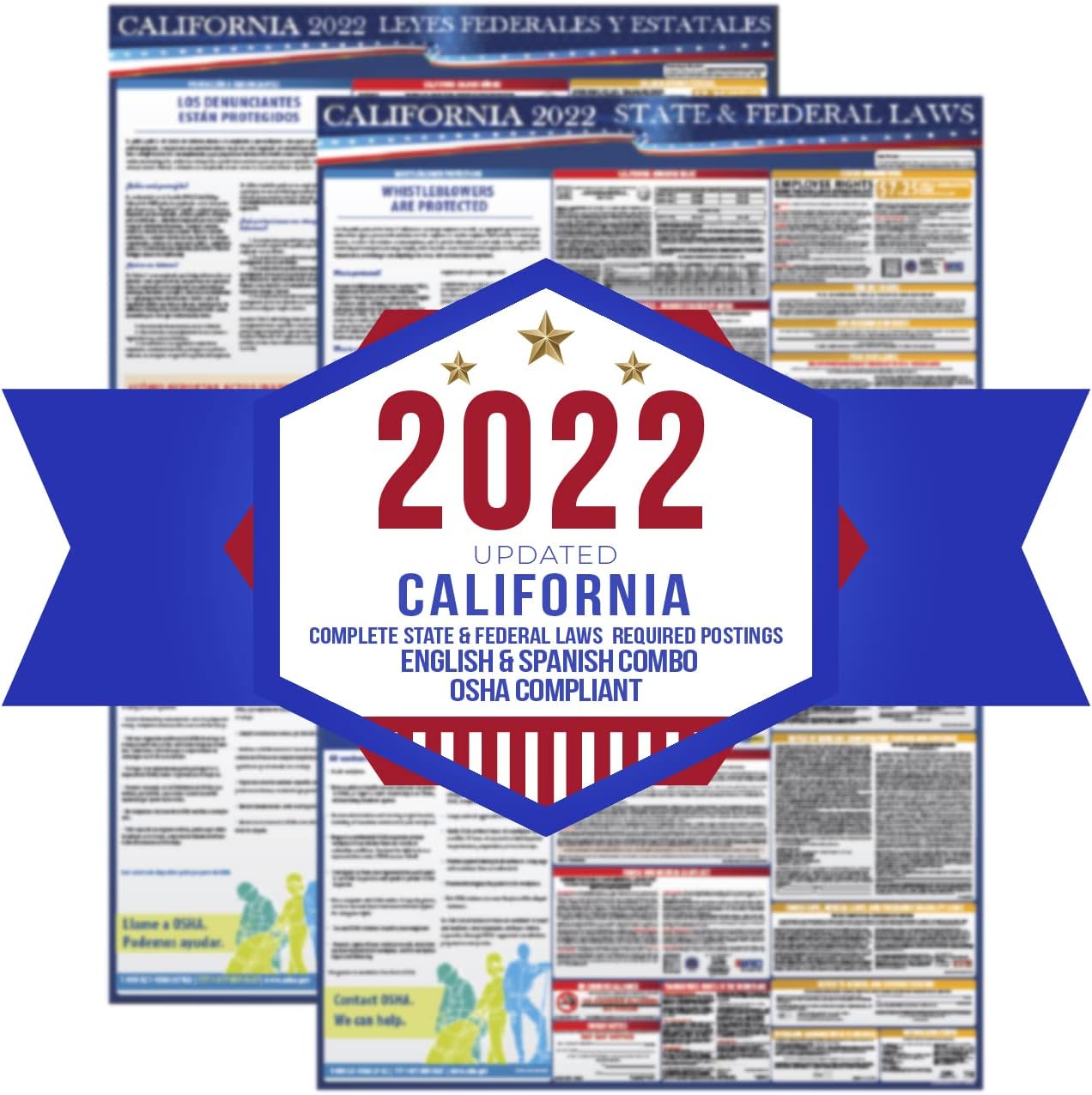 2022 California State and Federal Labor Laws Poster - OSHA Workplace Compliant 24 x 36 - All in One Required Posting (Combo) Pack of 2 S979