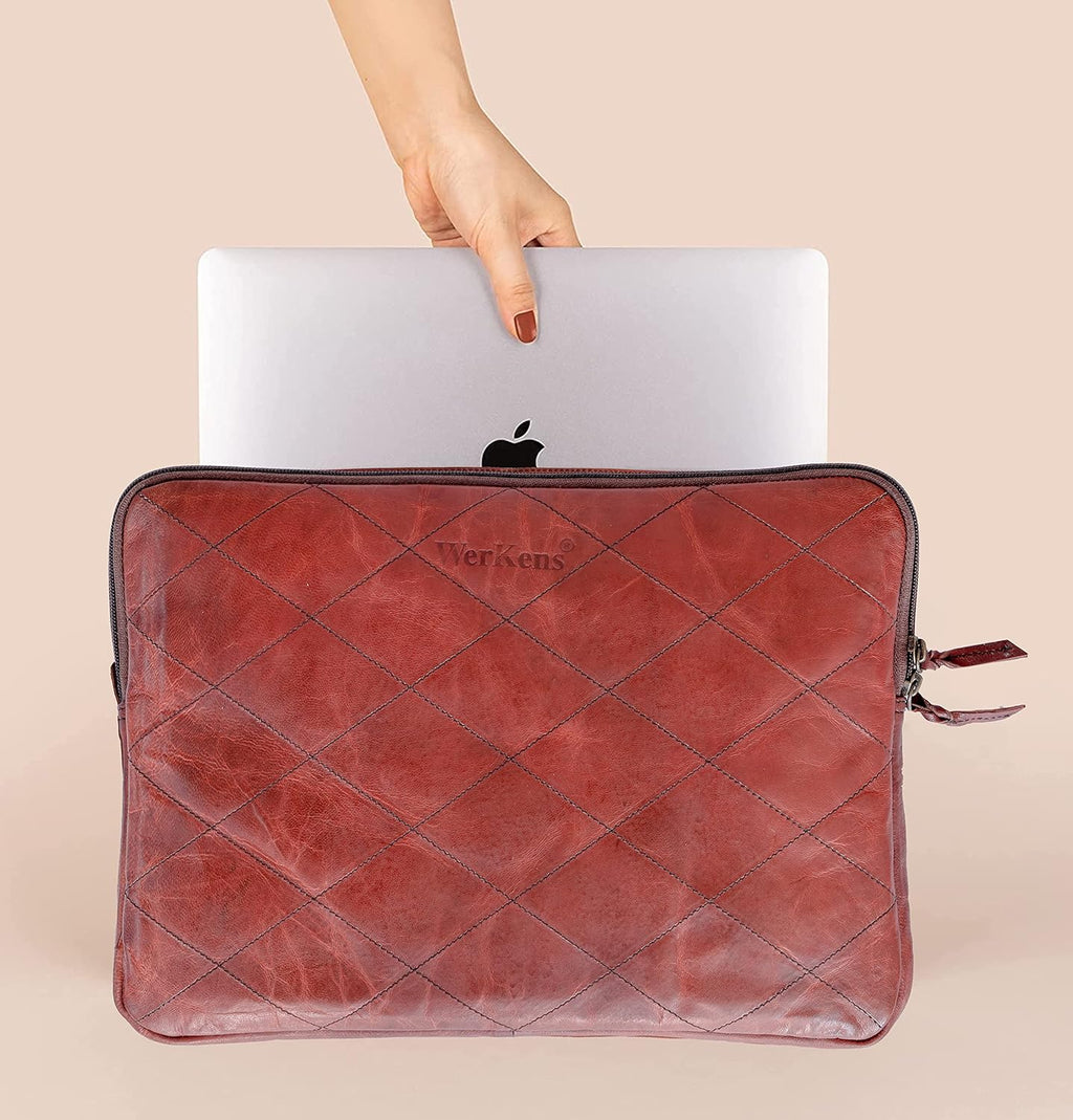 Brown Padded Velvet Leather Laptop Sleeve Bag V435861