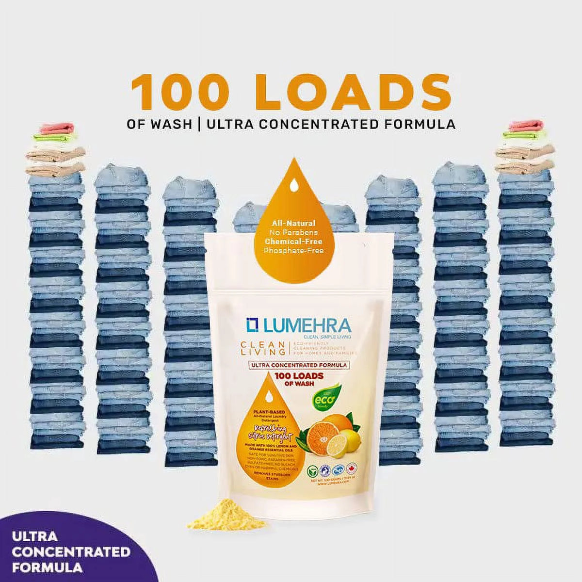 Citrus Scented Biodegradable Laundry Detergent Powder 500 Grams 100 Loads V8011