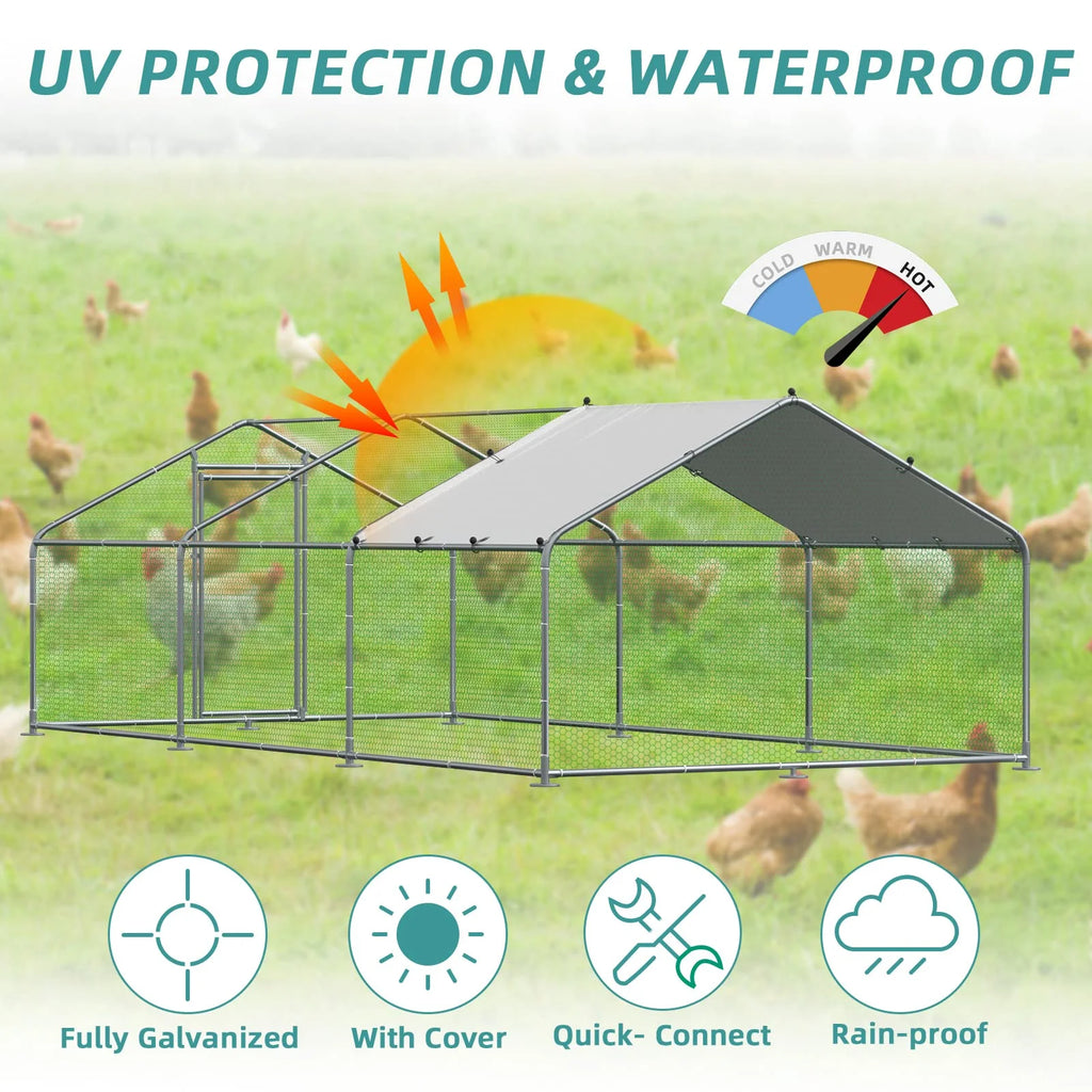 Large Metal Chicken Coop Run with Waterproof Anti-UV Cover B47976