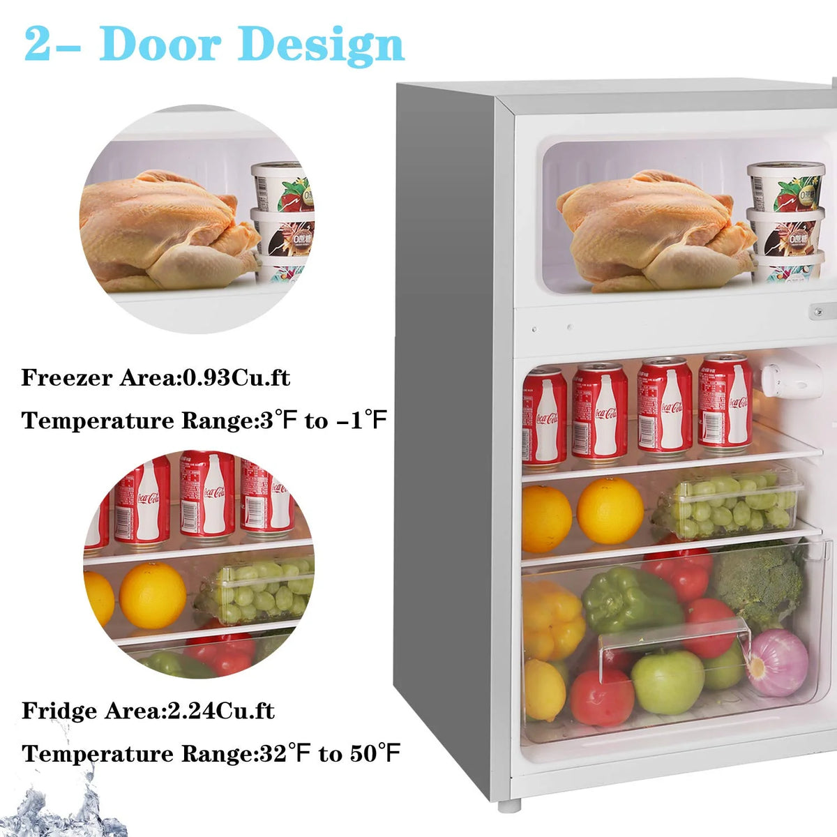 3.2 Cu.ft Double Door Compact Refrigerator with Removable Glass Shelves F4958