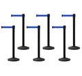 Black Post Retractable Belt Barriers, Set of 6, 13 ft. Belt O370