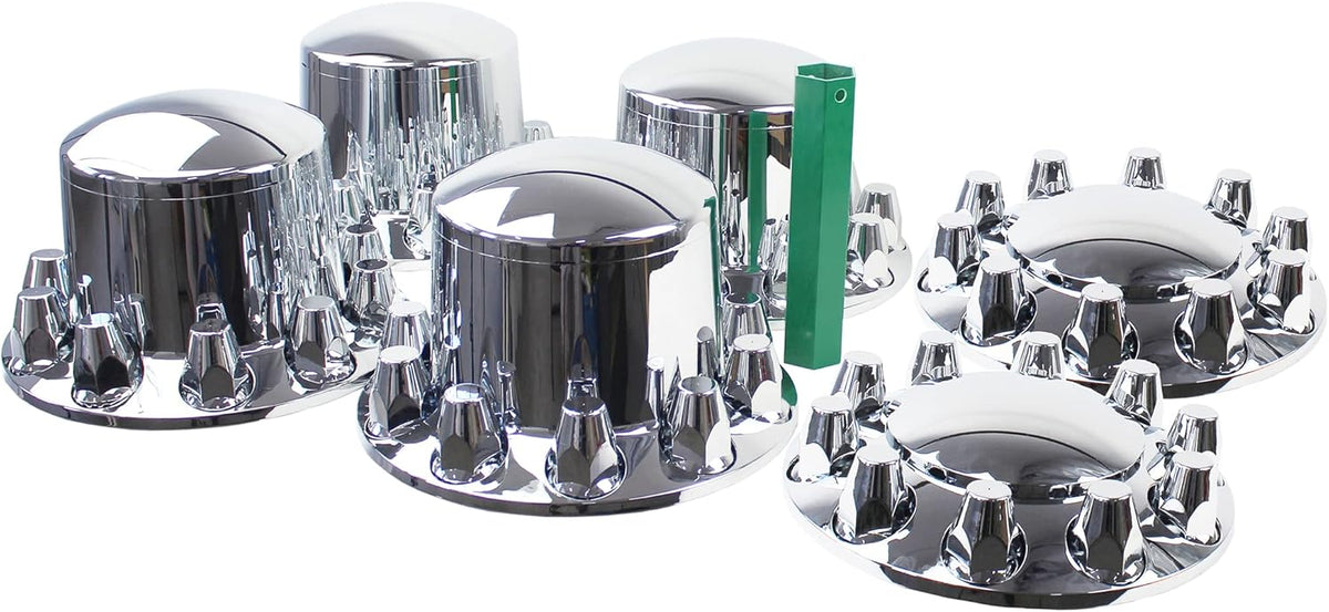 Chrome ABS 33 mm Thread-On Dome Axle Cover Combo Kit with Removable Hub Caps and Lug Nut Covers G875388