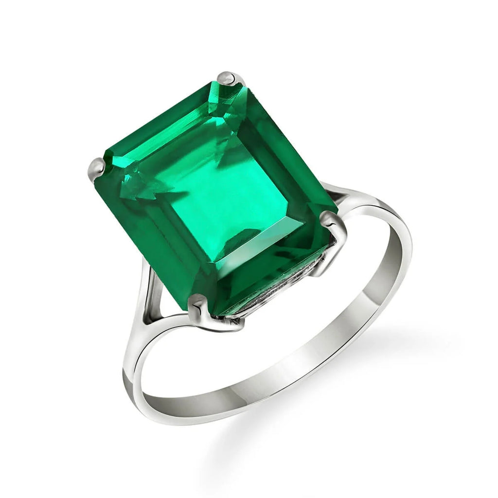14K Solid White Gold Emerald Solitaire Ring I824183