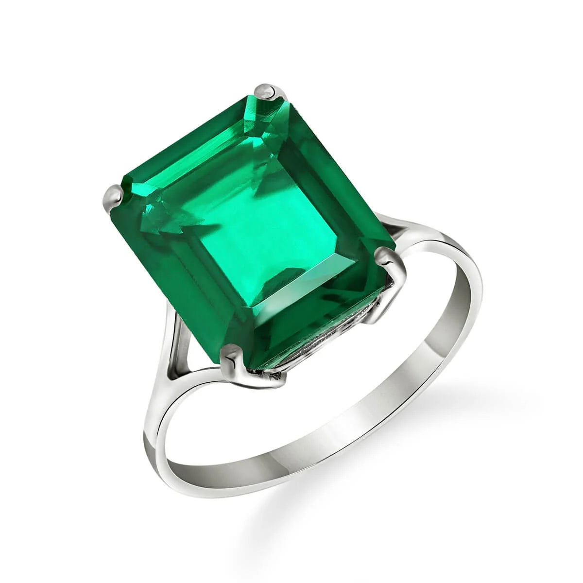 14K Solid White Gold Emerald Solitaire Ring I824183