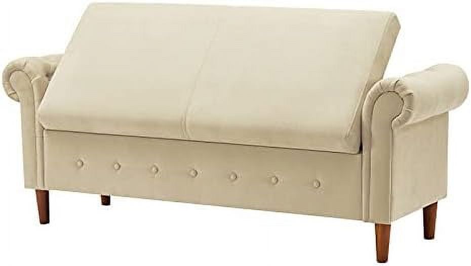 Velvet Tufted Ottoman Sofa Bench with Pillow J655