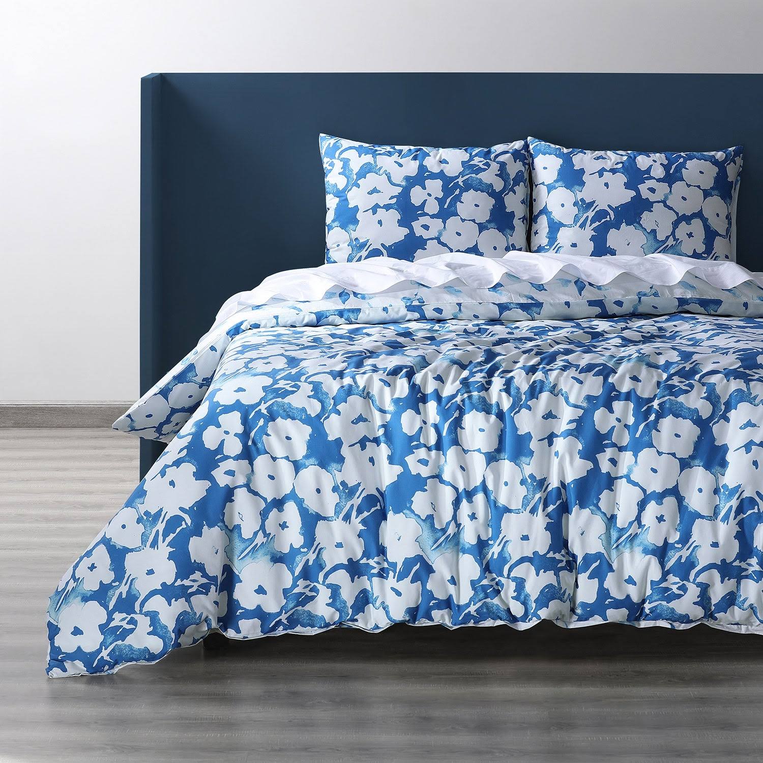 Ocean Blue Cotton Percale Reversible Duvet Cover Set W597