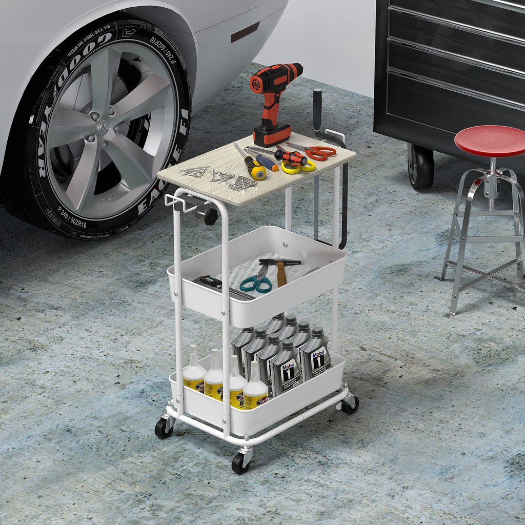 2-Tier Rolling Utility Cart with Top Board D506091