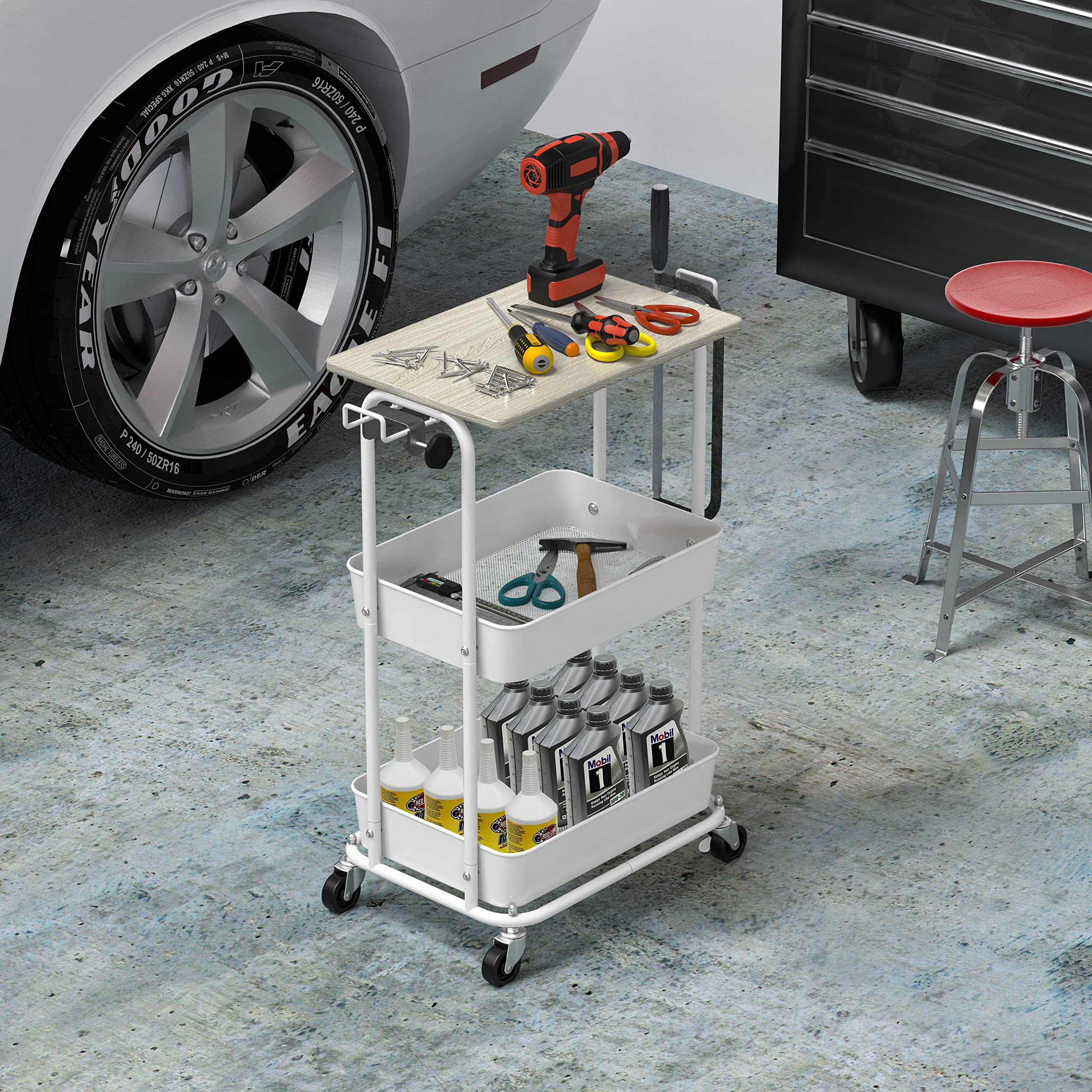 2-Tier Rolling Utility Cart with Top Board D506091