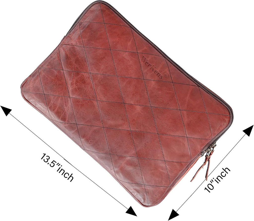 Brown Padded Velvet Leather Laptop Sleeve Bag V435861