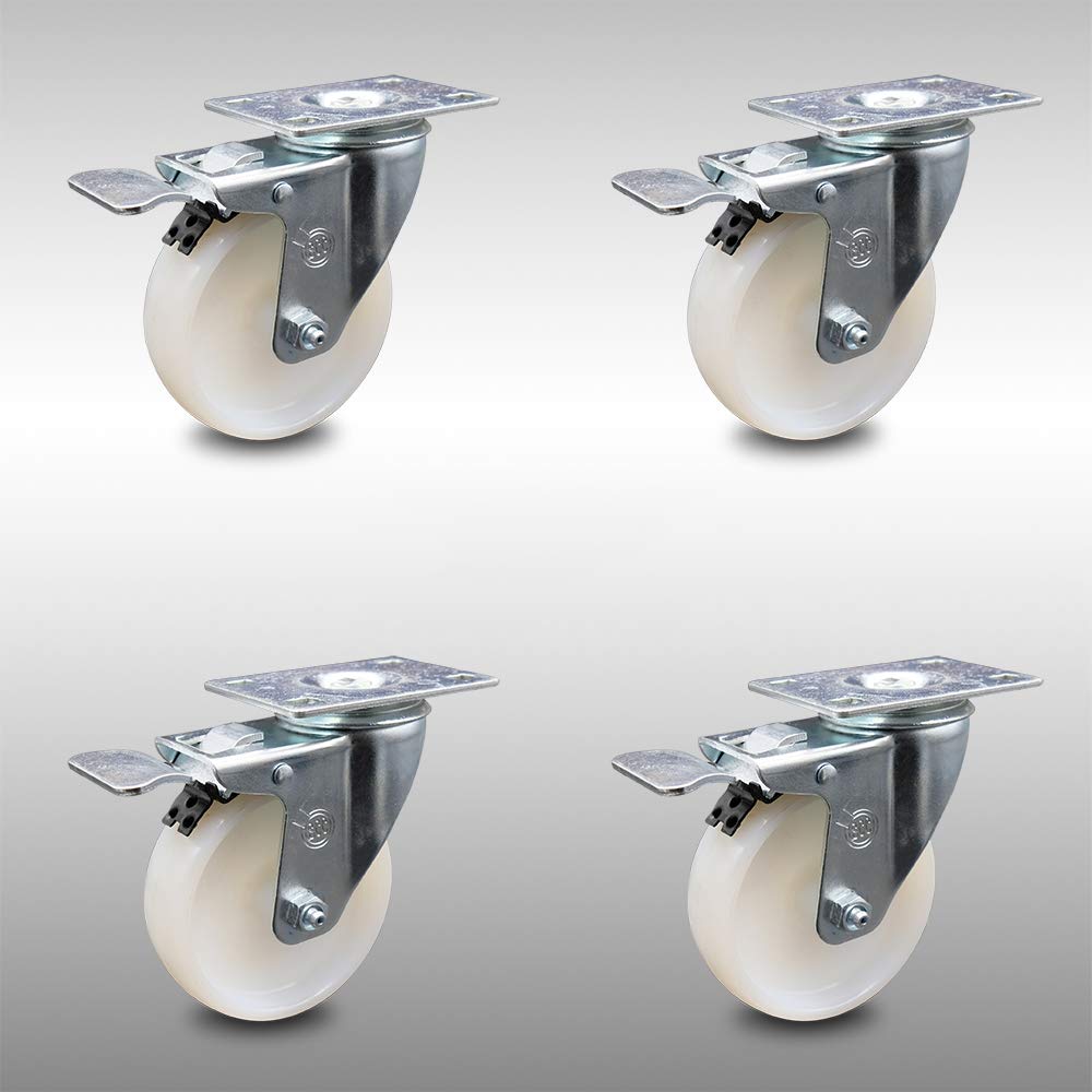 Swivel Caster with Top Locking Brake, 5 x 1.25 White Wheel, 300 lbs Capacity, Pack of 2 B892