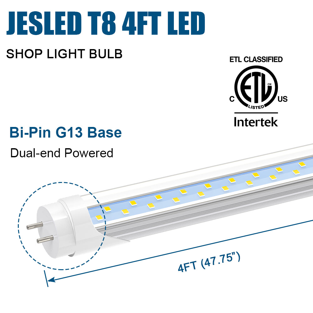 T8 4ft LED Tube Light Bulbs, 28W 5000K, Dual-end Powered, 4-Pack U733