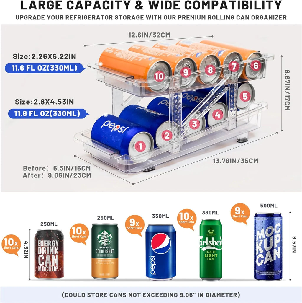 2 Pcs Clear Plastic Beverage Soda Can Organizer for Refrigerator V1482