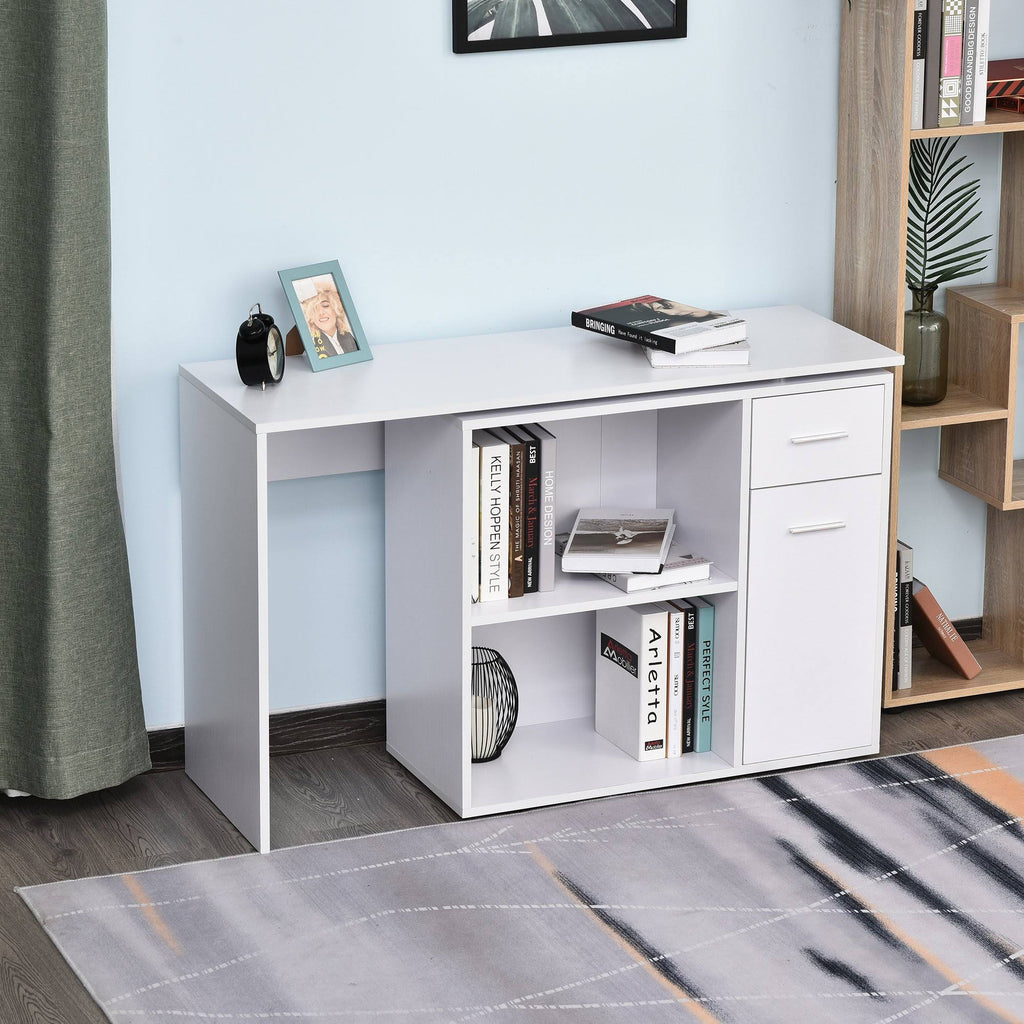 White L Shaped Computer Desk with Storage Shelves and Cabinet B324666