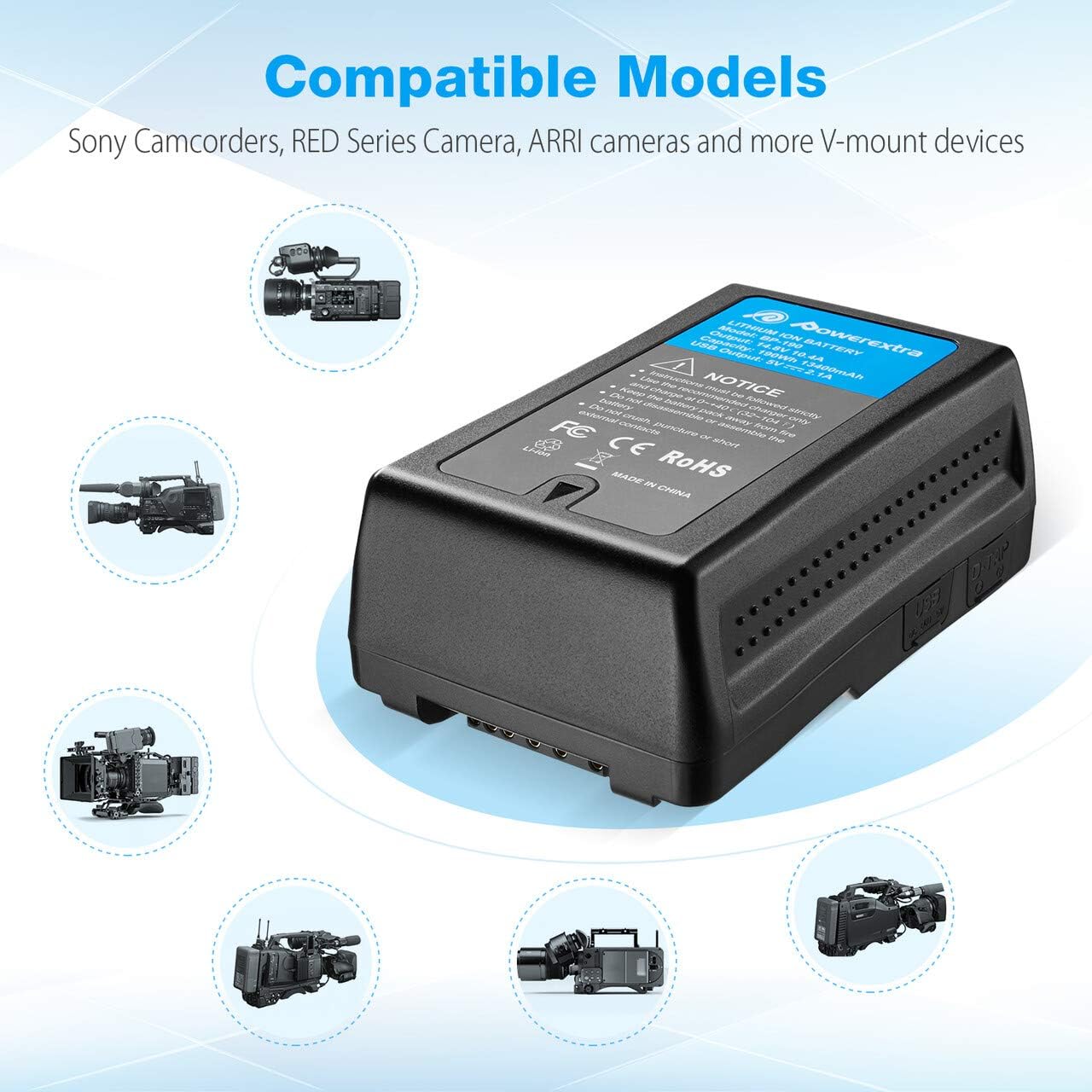 190Wh V Mount V-Lock Battery with D-Tap Output Cable and D-Tap Charger H53614