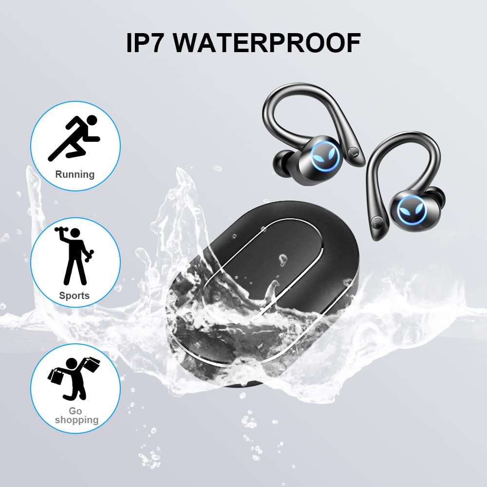 Wireless Bluetooth 5.1 Earbuds with Earhooks, Noise Cancelling Microphone, IP7 Waterproof Headset Q71611