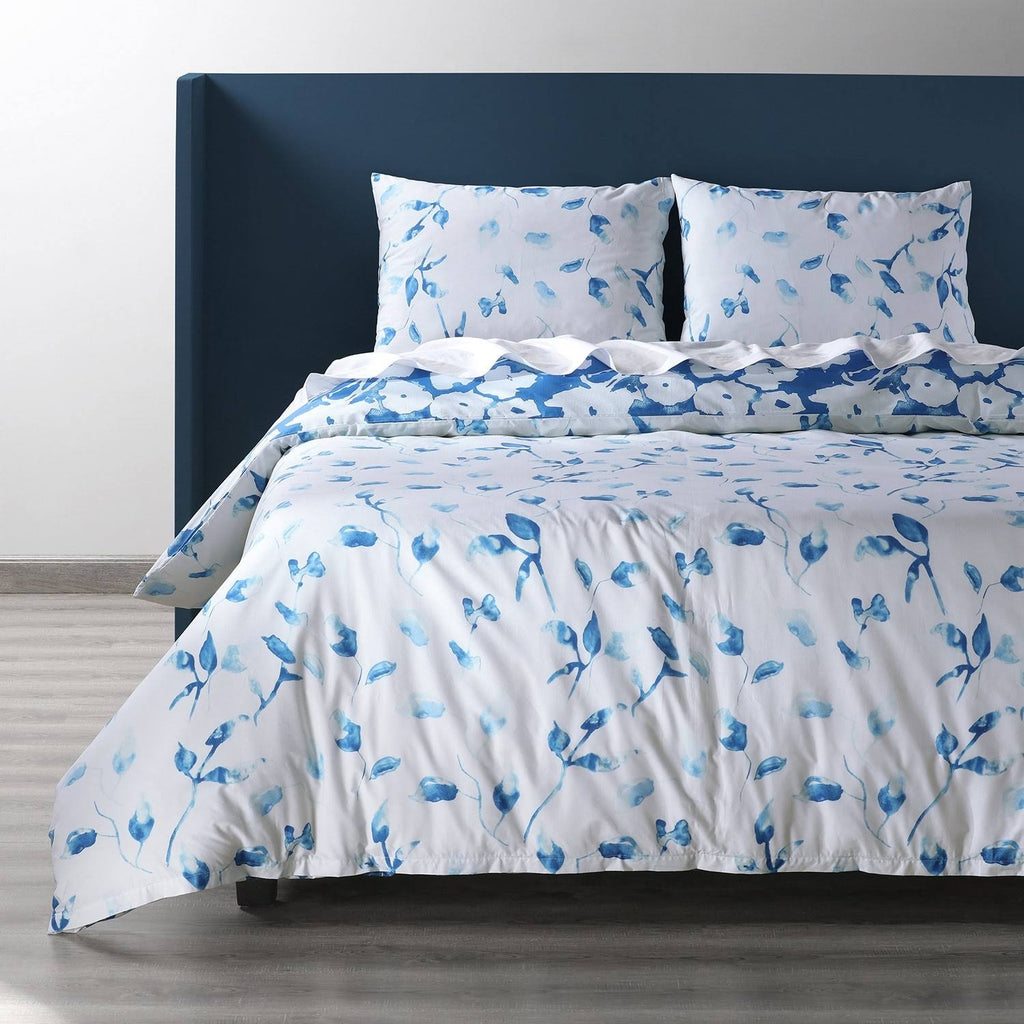 Ocean Blue Cotton Percale Reversible Duvet Cover Set W597