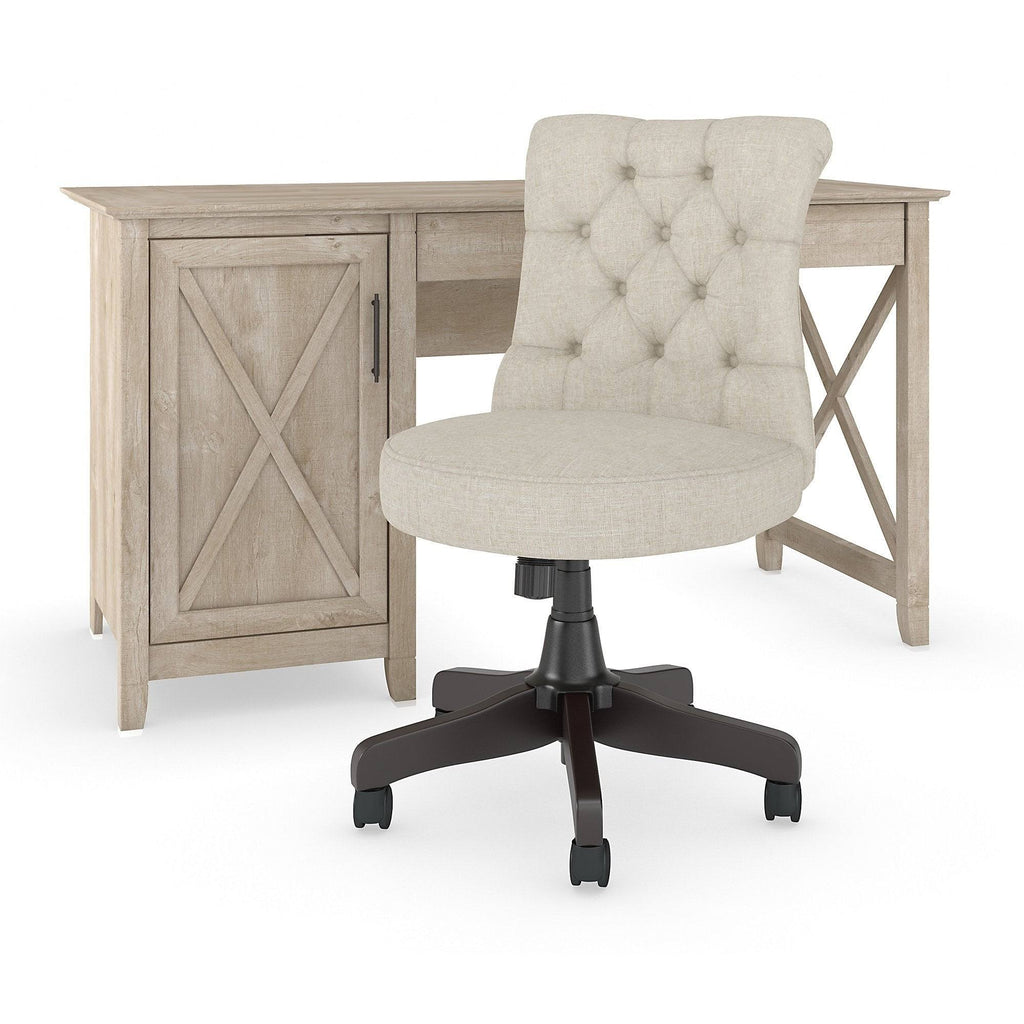 54W Computer Desk with Storage and Mid Back Tufted Office Chair in Cape Cod Gray A3873