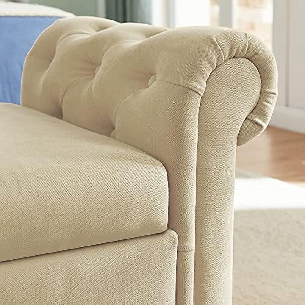 Velvet Tufted Ottoman Sofa Bench with Pillow J655