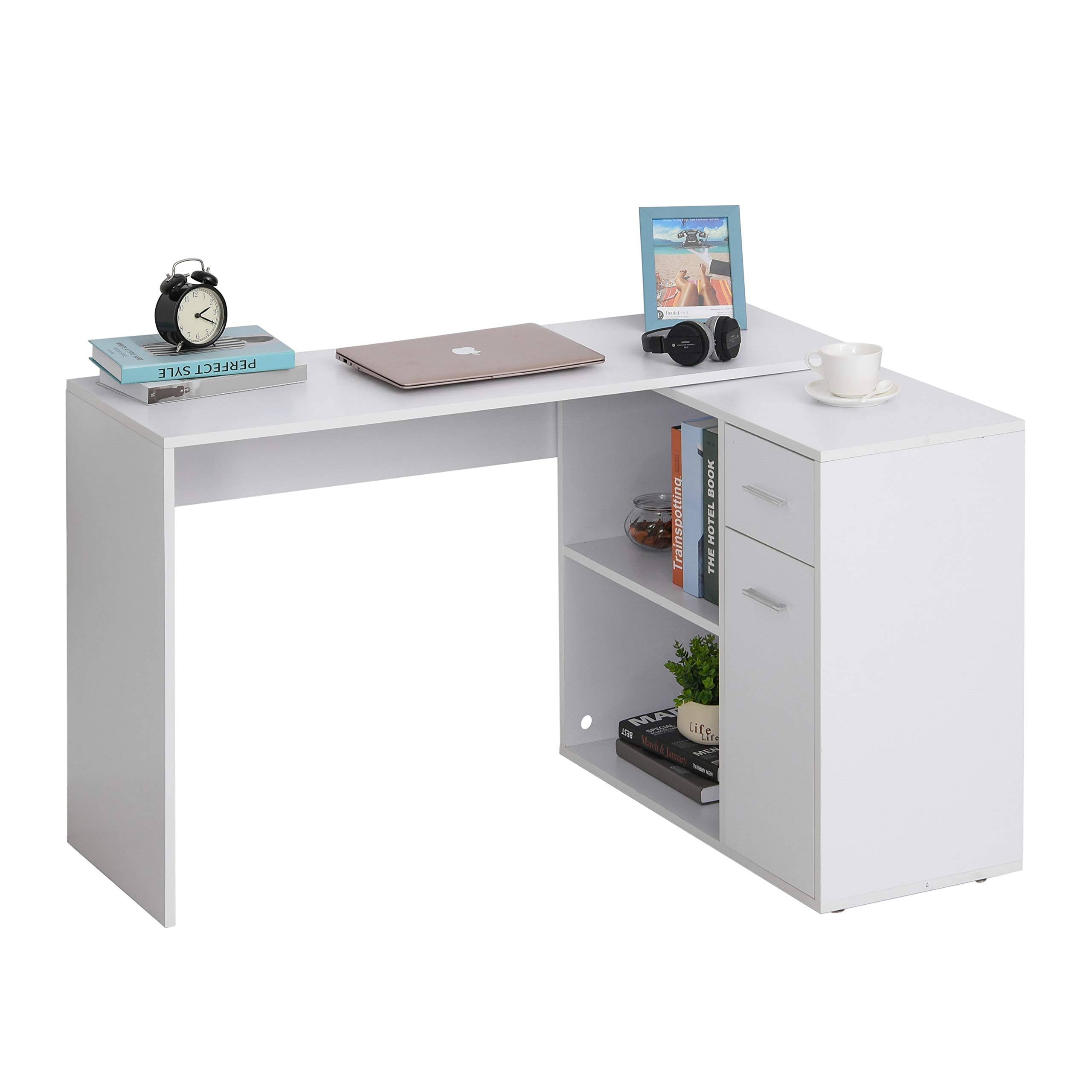 White L Shaped Computer Desk with Storage Shelves and Cabinet B324666