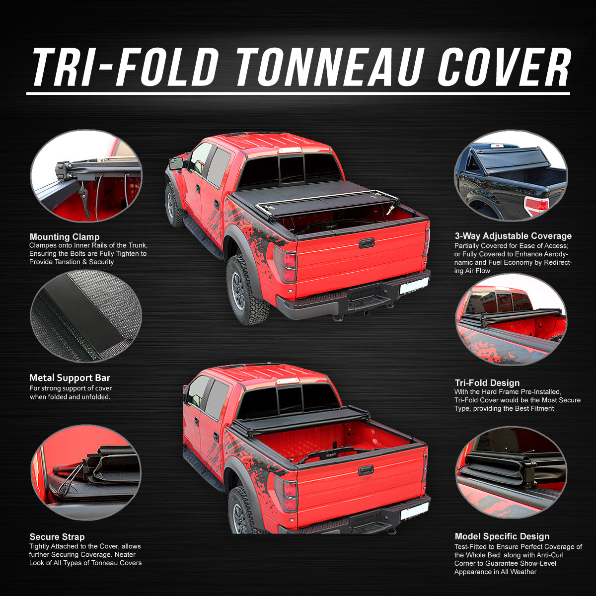 Tri-Fold Soft Top Tonneau Cover for Toyota Pickup Tacoma Z55539