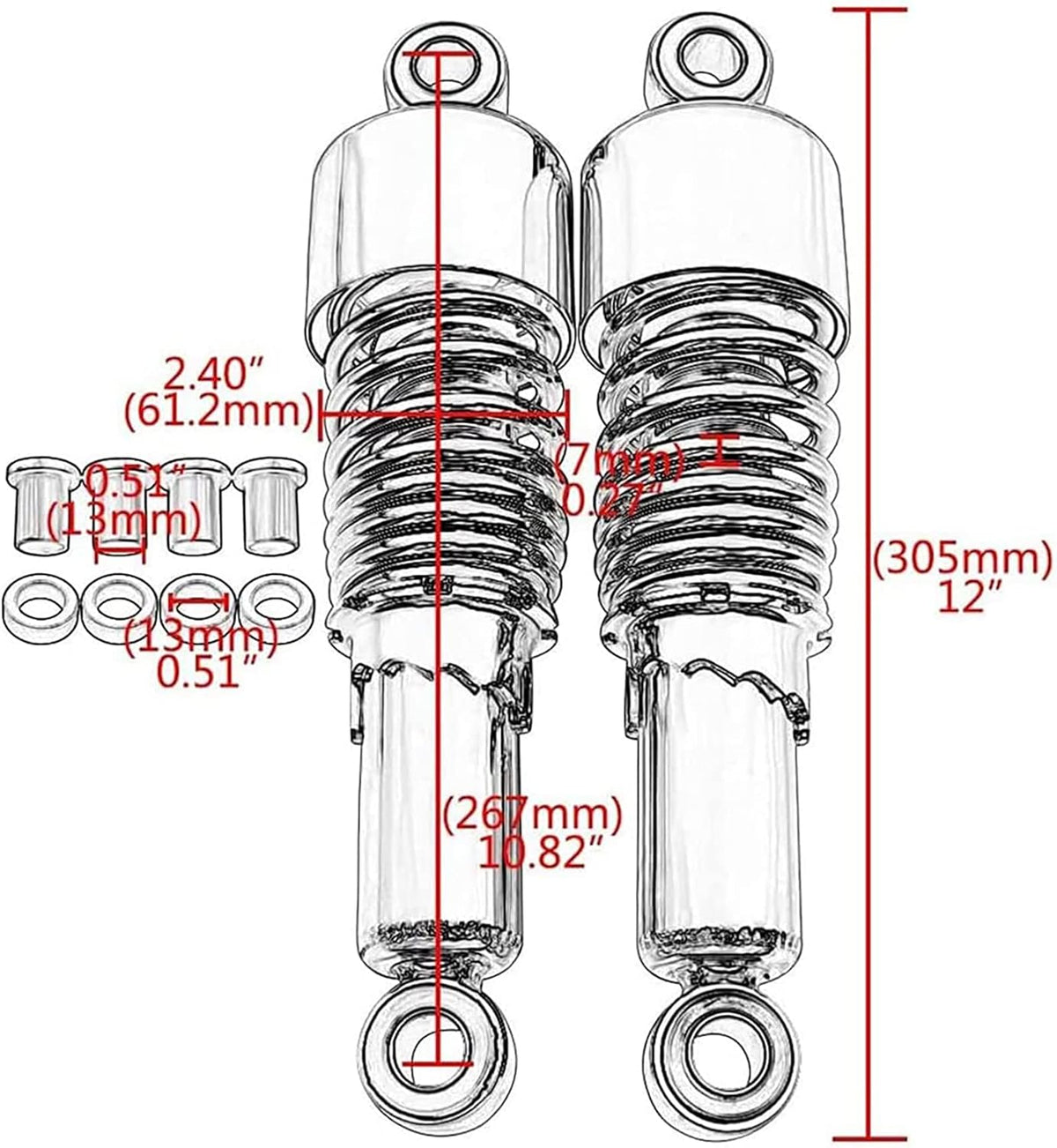267mm 10.5" Rear Shock Absorber Chrome (A Pair) I47995