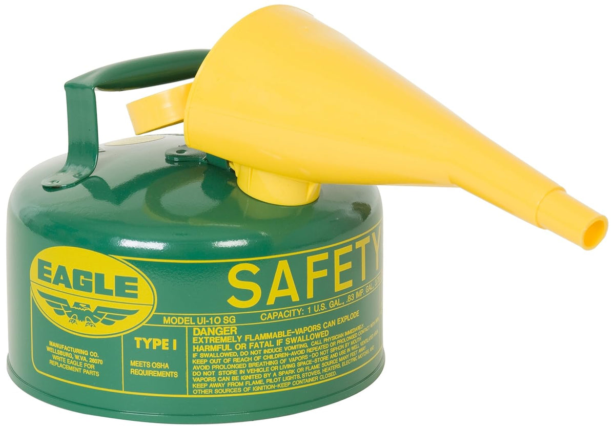 1 Gallon Metal Safety Can with Funnel, Green, Pack of 2 Y301