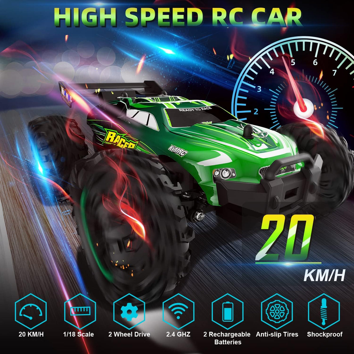 1:18 Scale 2WD RC Monster Truck with 2 Rechargeable Batteries B458
