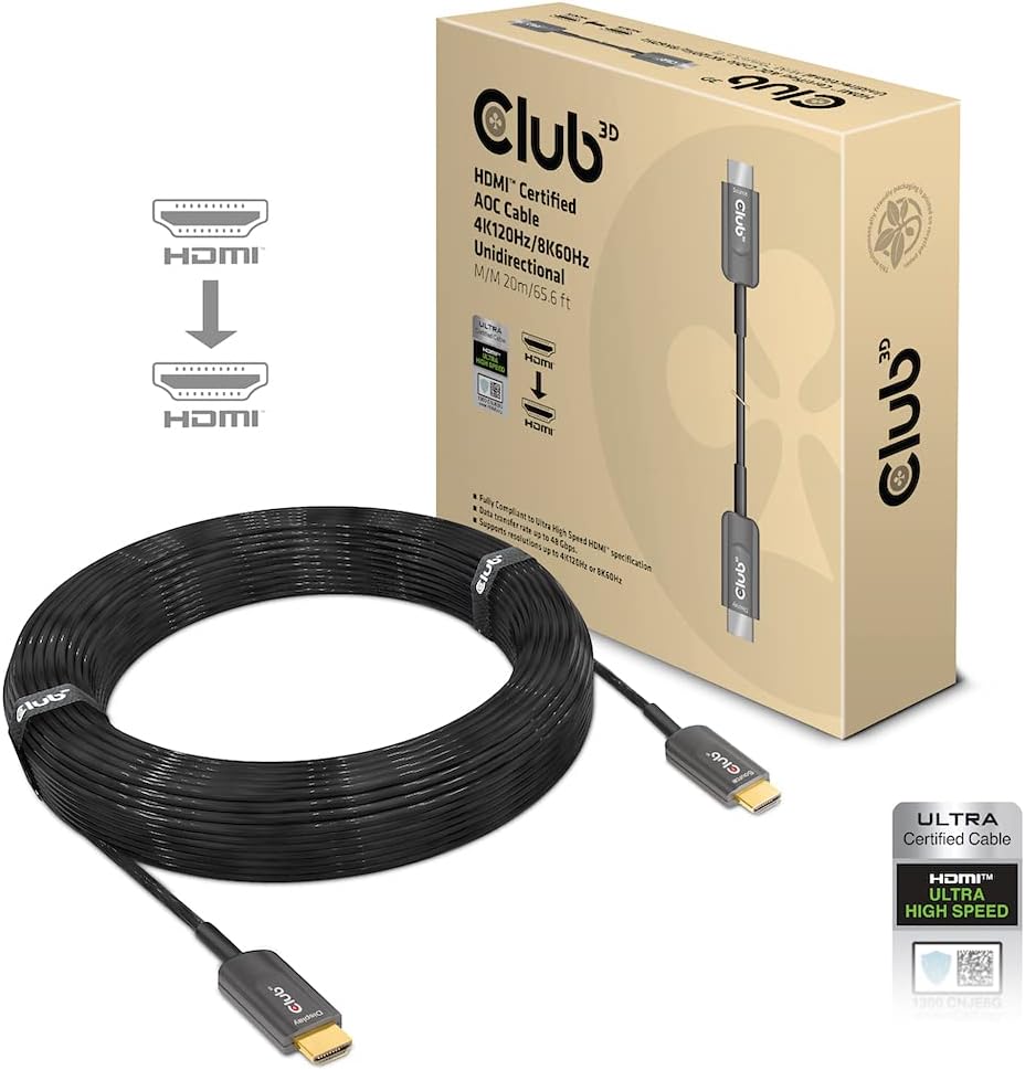 8K 60Hz 4K 120Hz Active Fiber Optical HDMI 2.1 Cable AOC Male/Male 20 meter / 65.6 feet V683447