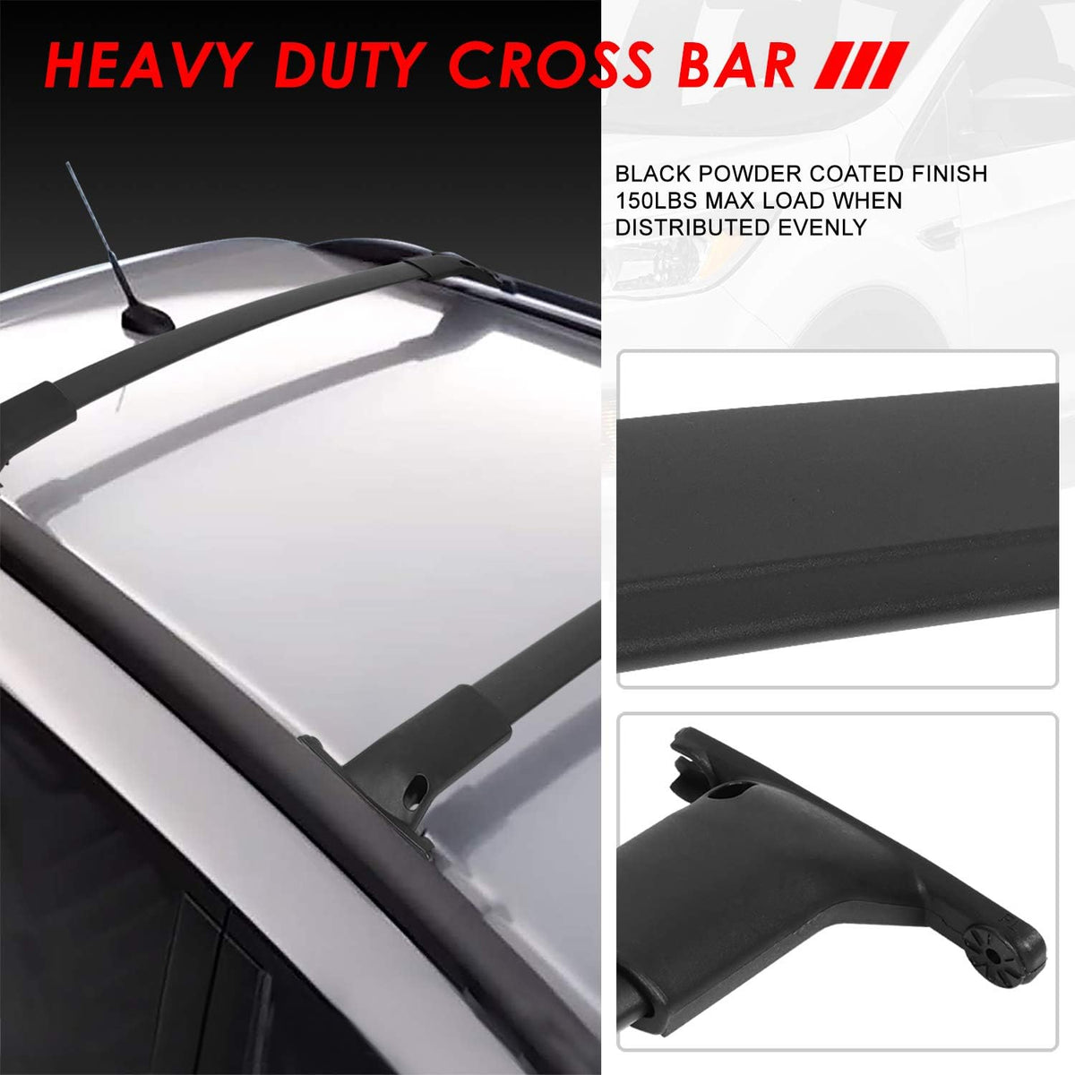 Matte Black Aluminum Roof Rack Cross Bars Pack of 2 E949