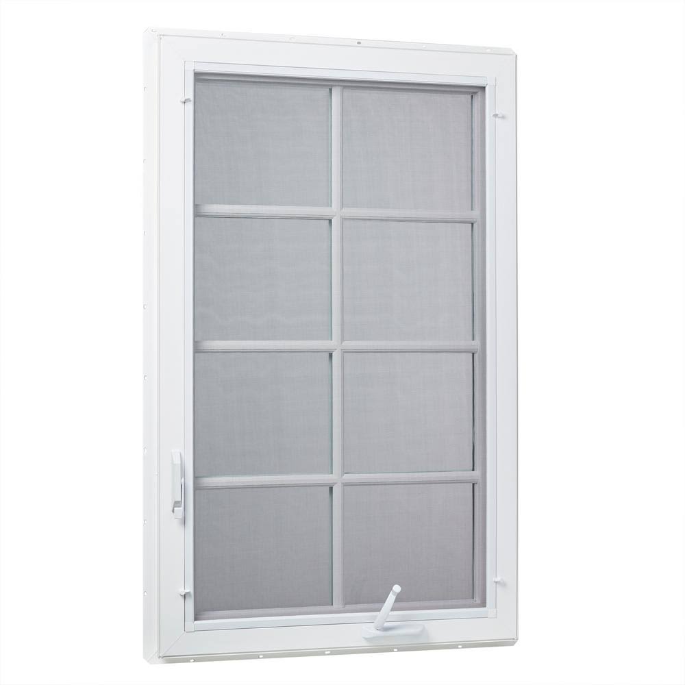 White Vinyl Casement Window with Grids and Screen Z383834