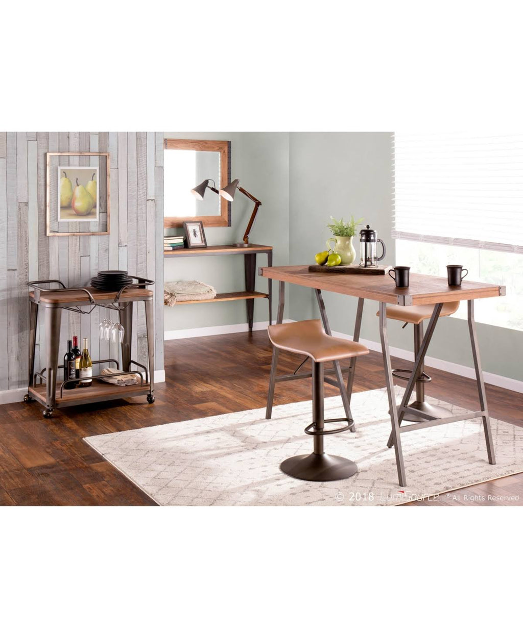 Vintage White Metal Bar Cart with Brown Bamboo O312751