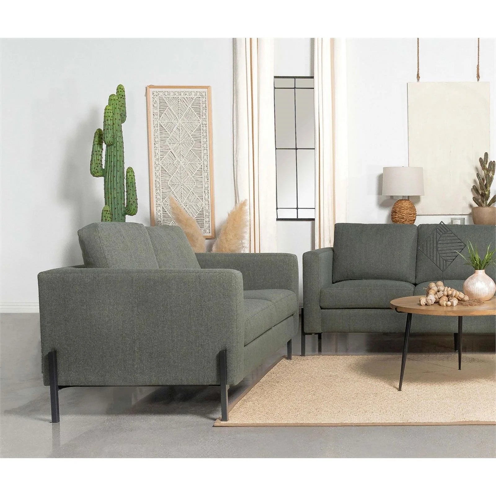 Sage Upholstered Fabric Loveseat with Track Arms S440