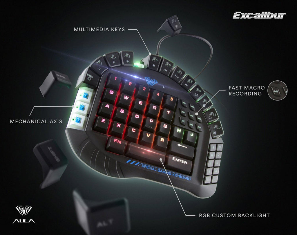 One Handed Mechanical Gaming Keyboard with Blue Switches and RGB Backlit Effects T579655