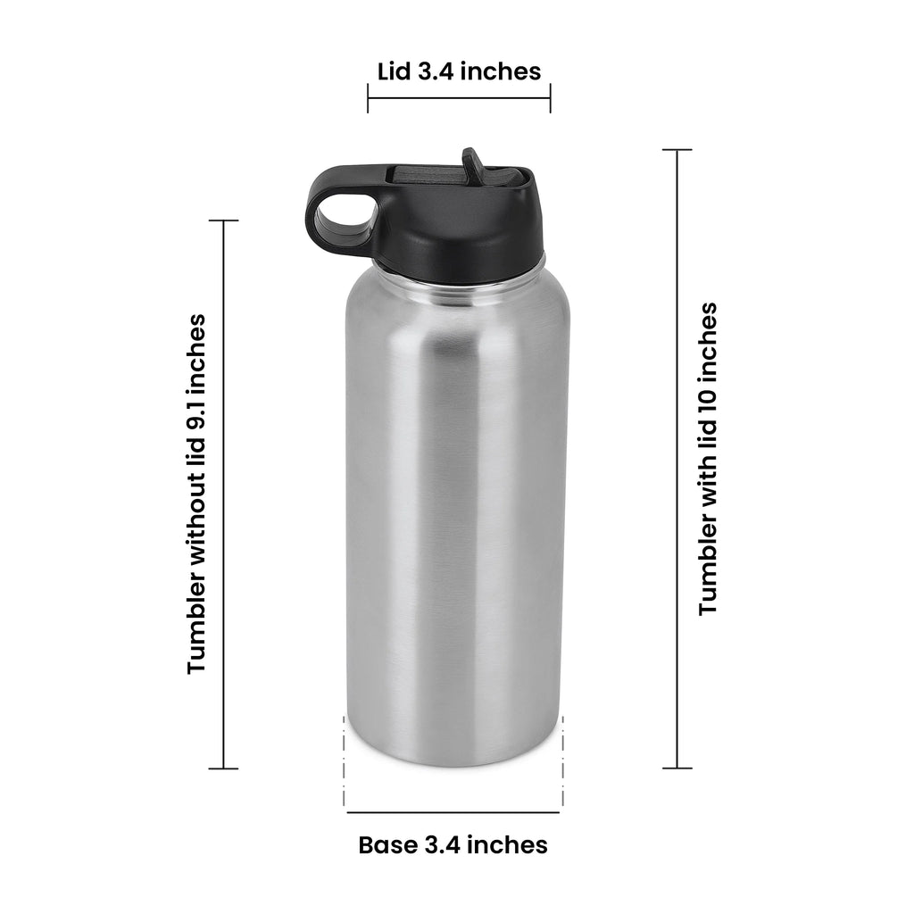 Silver 32 oz Vacuum-Insulated Water Bottle with 2 Lids W455189