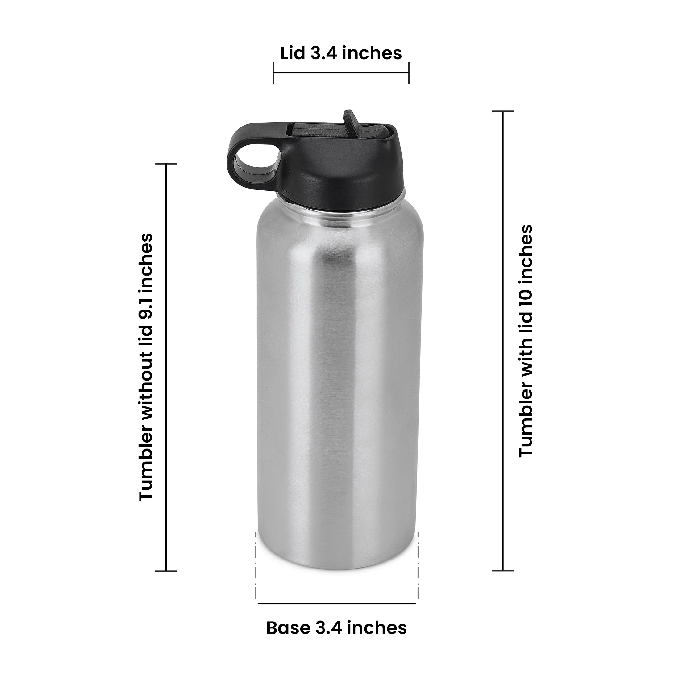 Silver 32 oz Vacuum-Insulated Water Bottle with 2 Lids W455189
