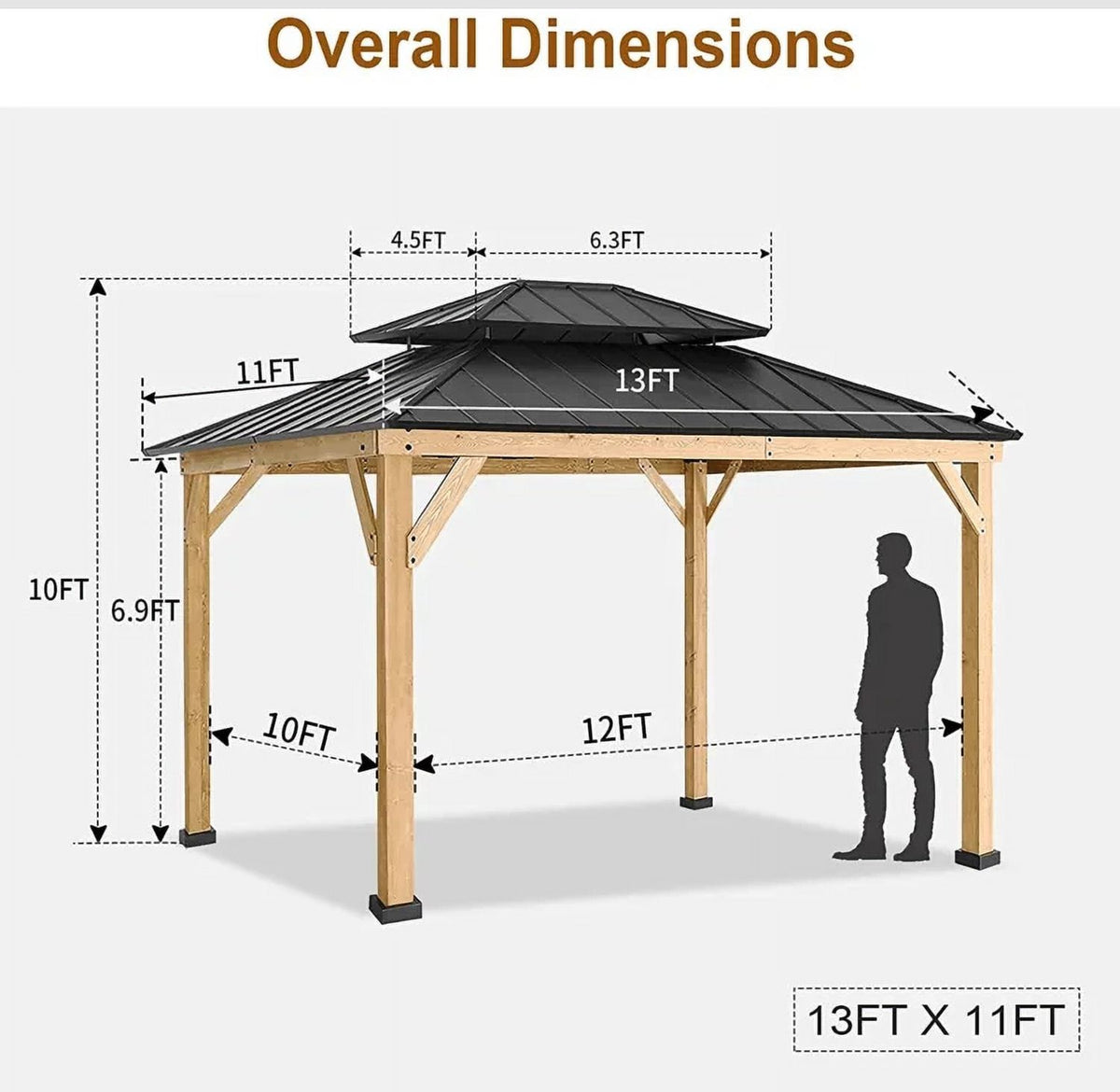 10’x12’ Hardtop Wood Grain Frame Gazebo Y594267